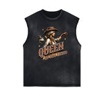 Distressed Sleeveless Queen Pattern Tee