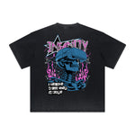 Vintage-Washed Frayed-Hem Graffiti Tee