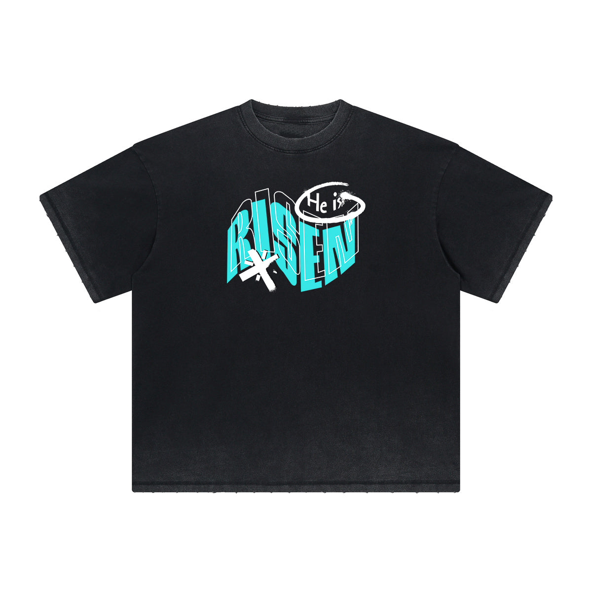 Vintage-Washed Frayed-Hem Graffiti Tee