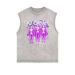 Camiseta sin mangas con grafiti de arte callejero y dobladillo deshilachado