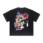 Vintage-Washed Frayed-Hem Graffiti Tee