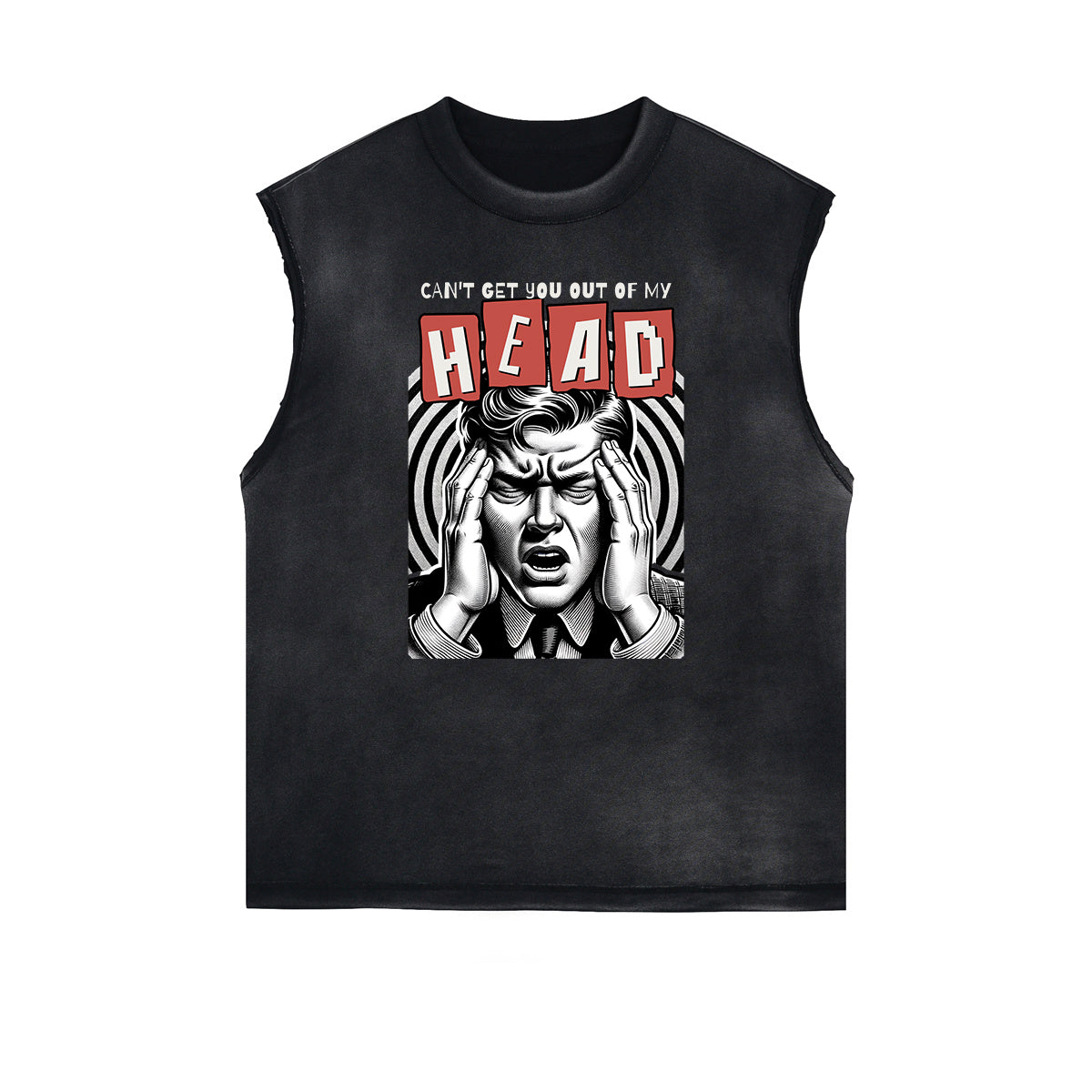 Distressed Sleeveless Abstract Graphic Tee