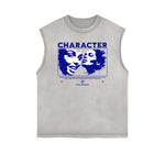 Camiseta sin mangas con gráfico abstracto y bordes deshilachados