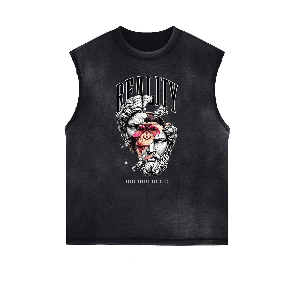 Distressed Sleeveless Abstract Graphic Tee