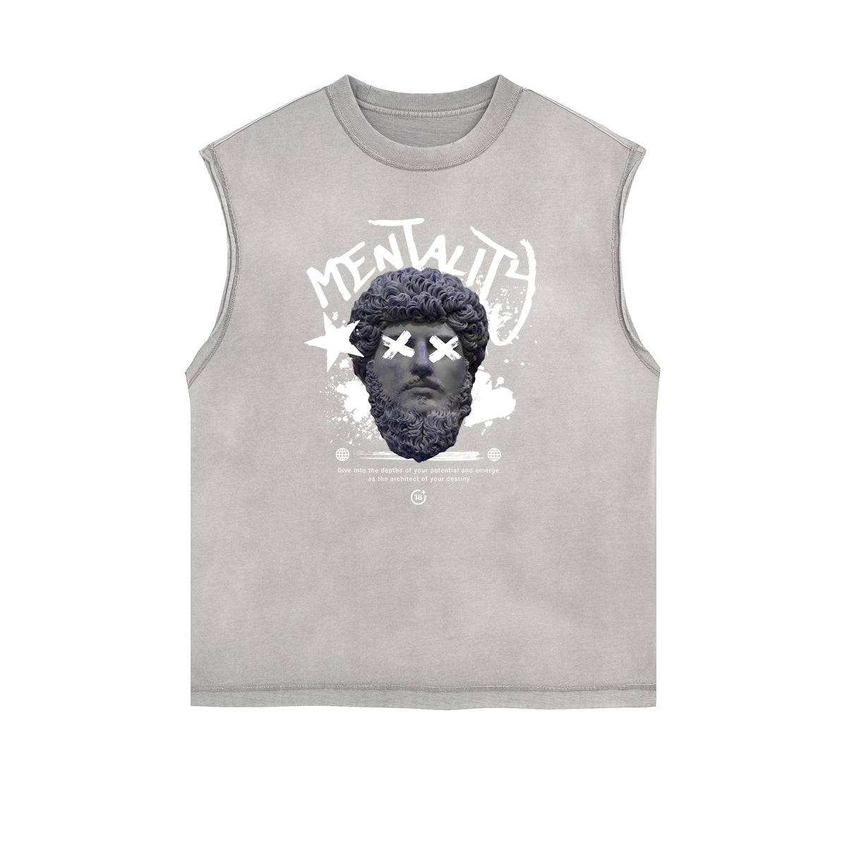 Camiseta sin mangas con gráfico abstracto y bordes deshilachados