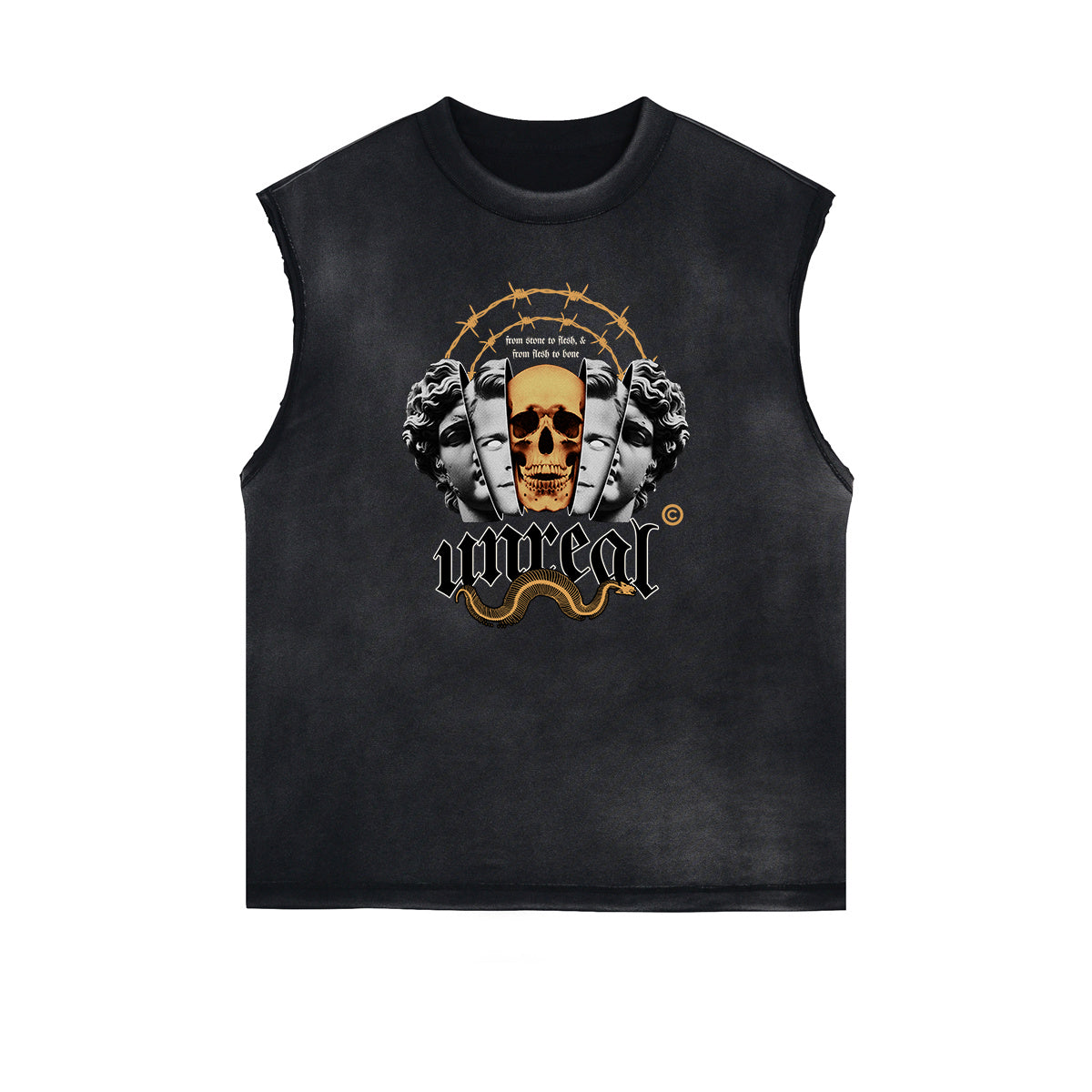 Distressed Sleeveless Abstract Graphic Tee