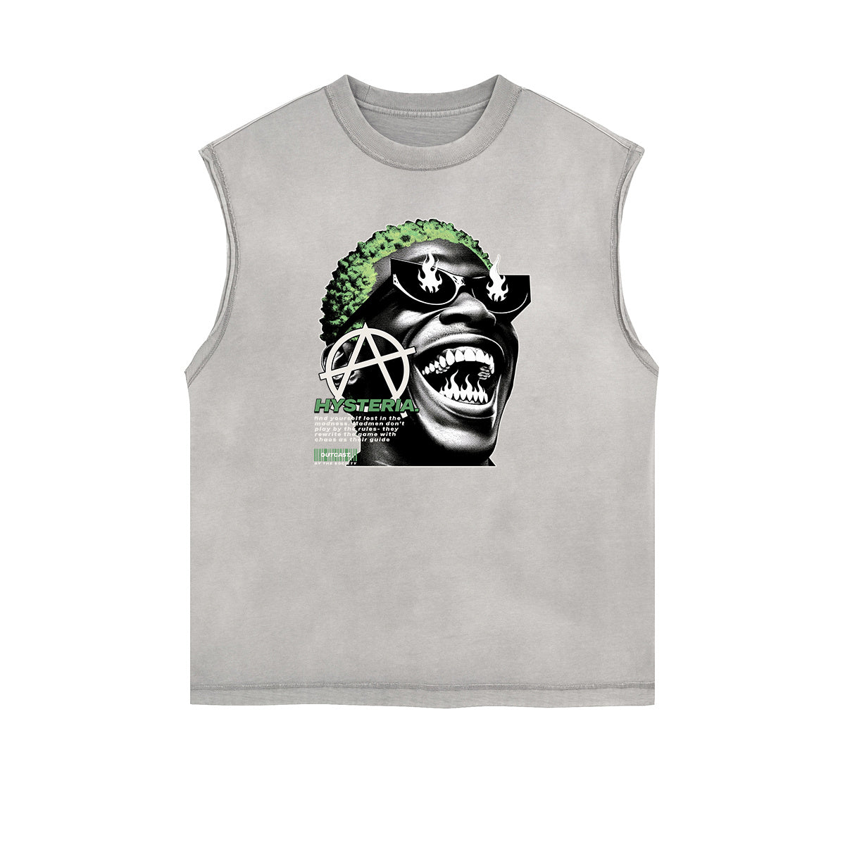 Camiseta sin mangas con gráfico abstracto y bordes deshilachados