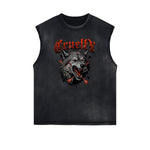 Distressed Sleeveless Abstract Graphic Tee