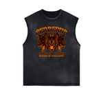 Distressed Sleeveless Guardian Pattern Tee