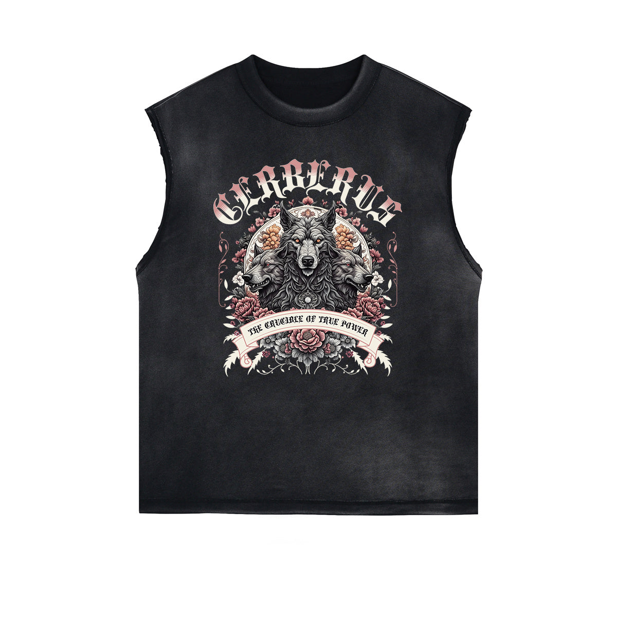 Distressed Sleeveless Guardian Pattern Tee