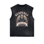 Distressed Sleeveless Guardian Pattern Tee