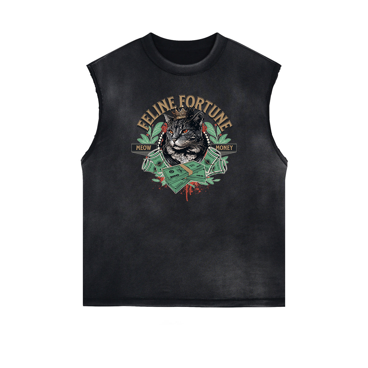 Distressed Sleeveless Guardian Pattern Tee
