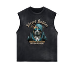 Distressed Sleeveless Guardian Pattern Tee