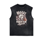 Distressed Sleeveless Guardian Pattern Tee
