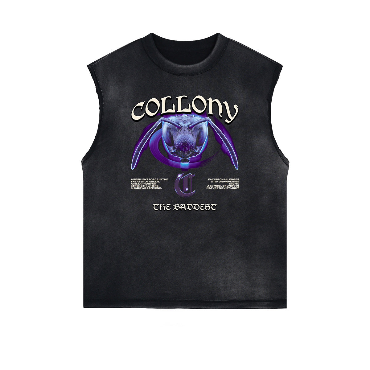Distressed Sleeveless Guardian Pattern Tee