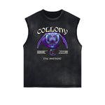 Distressed Sleeveless Guardian Pattern Tee