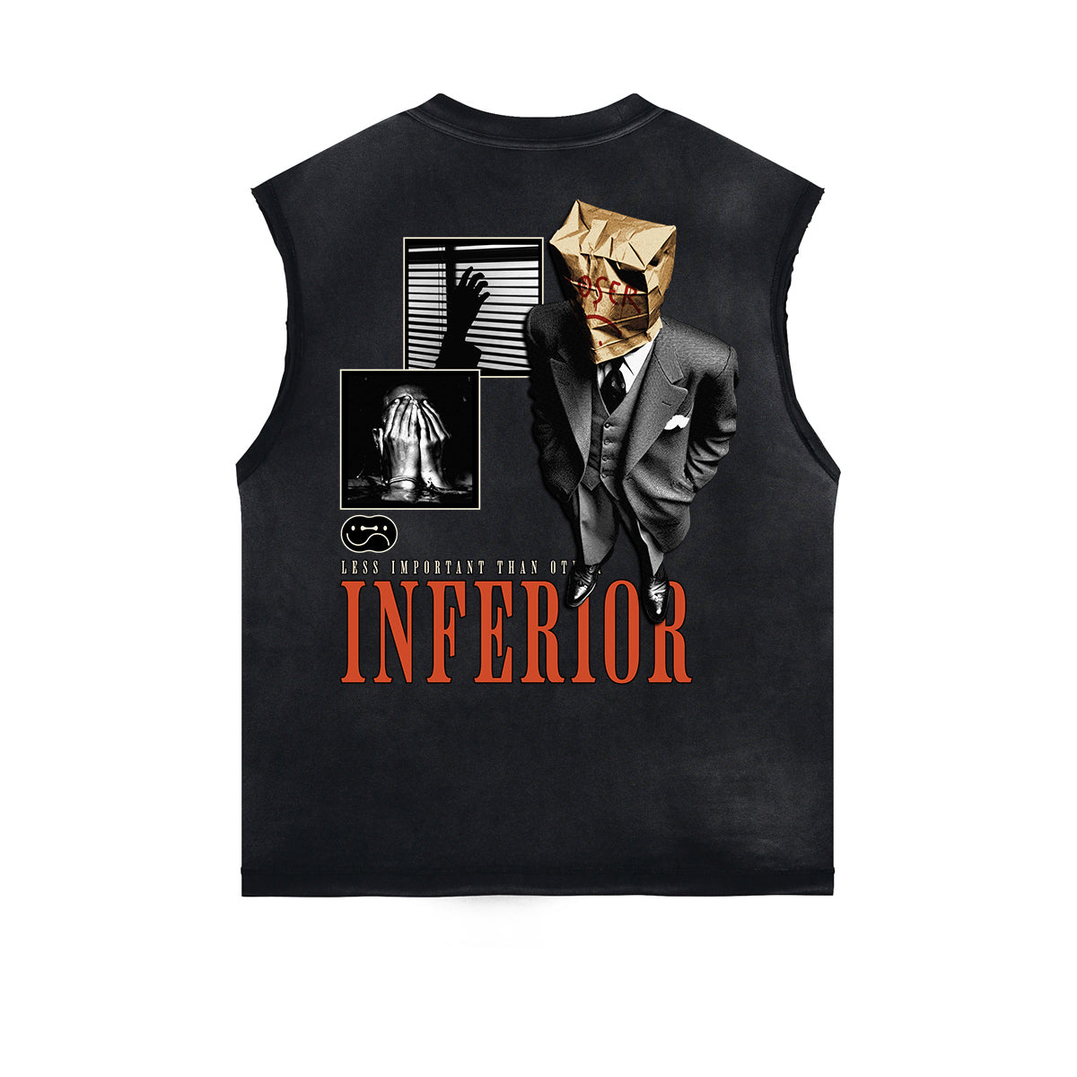 Distressed Sleeveless Guardian Pattern Tee