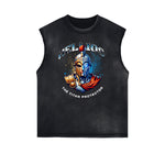 Distressed Sleeveless Guardian Pattern Tee