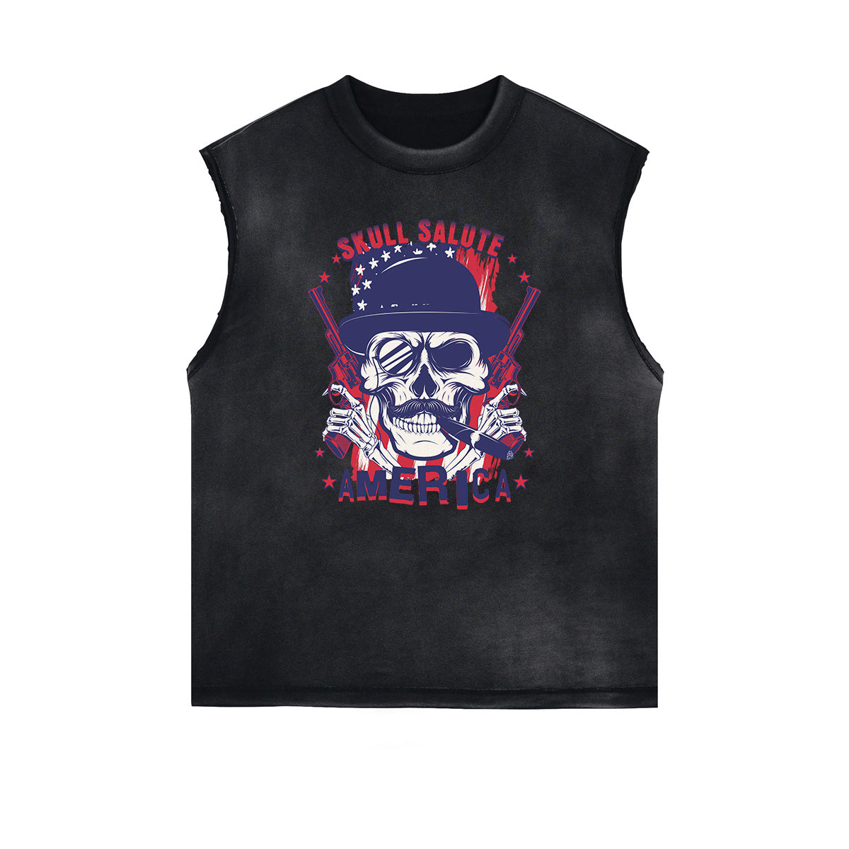 Distressed Sleeveless Guardian Pattern Tee