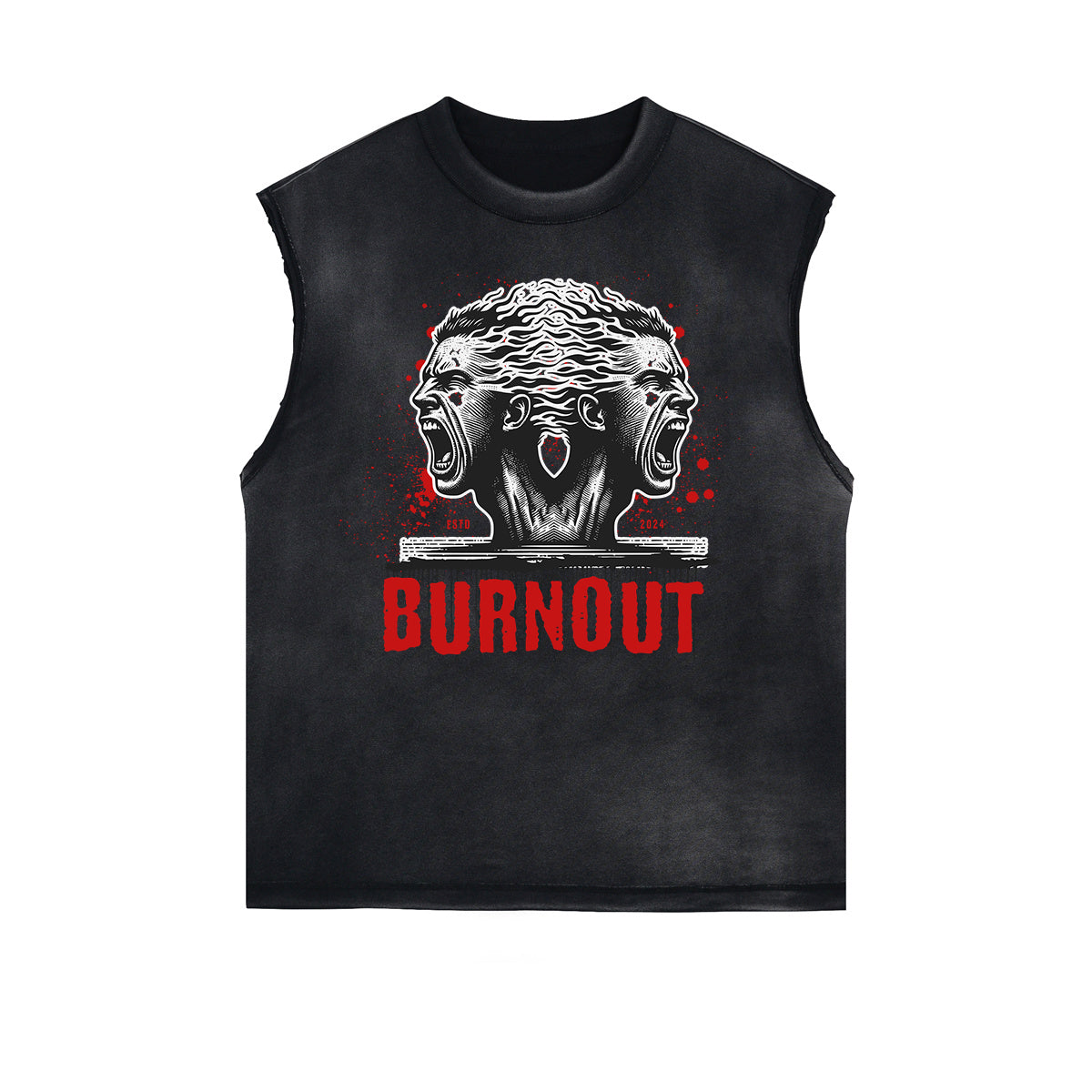 Distressed Sleeveless Guardian Pattern Tee