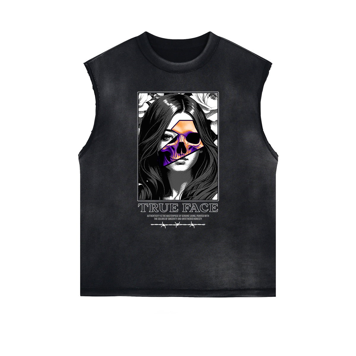 Distressed Sleeveless Mask Pattern Tee
