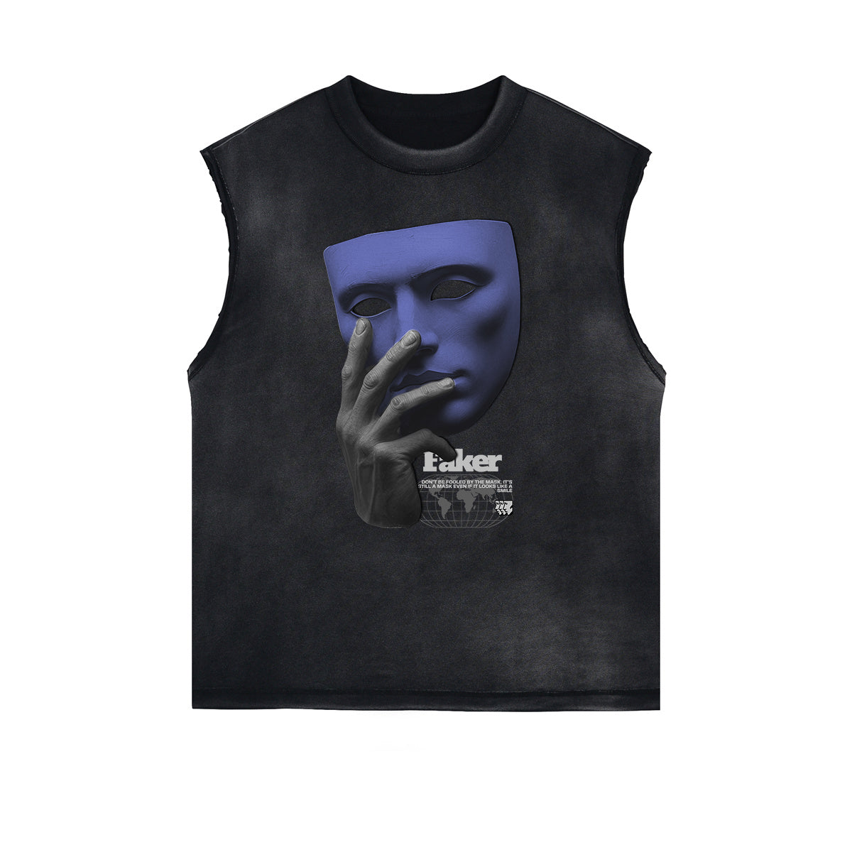Distressed Sleeveless Mask Pattern Tee