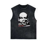 Distressed Sleeveless Mask Pattern Tee