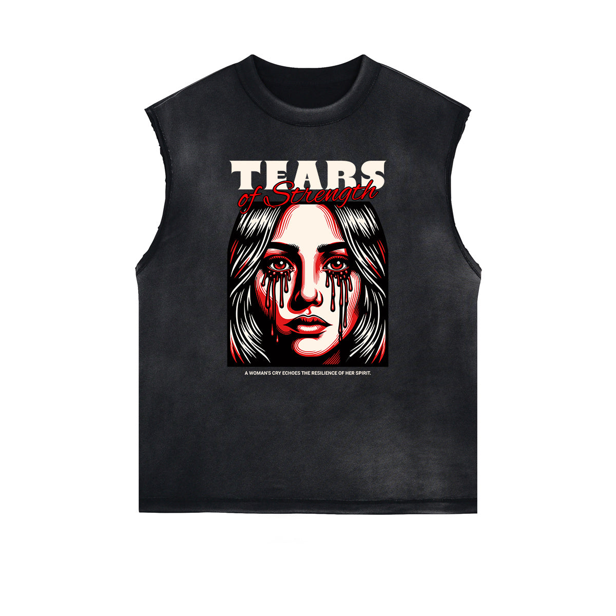 Distressed Sleeveless Mask Pattern Tee