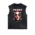 Distressed Sleeveless Mask Pattern Tee