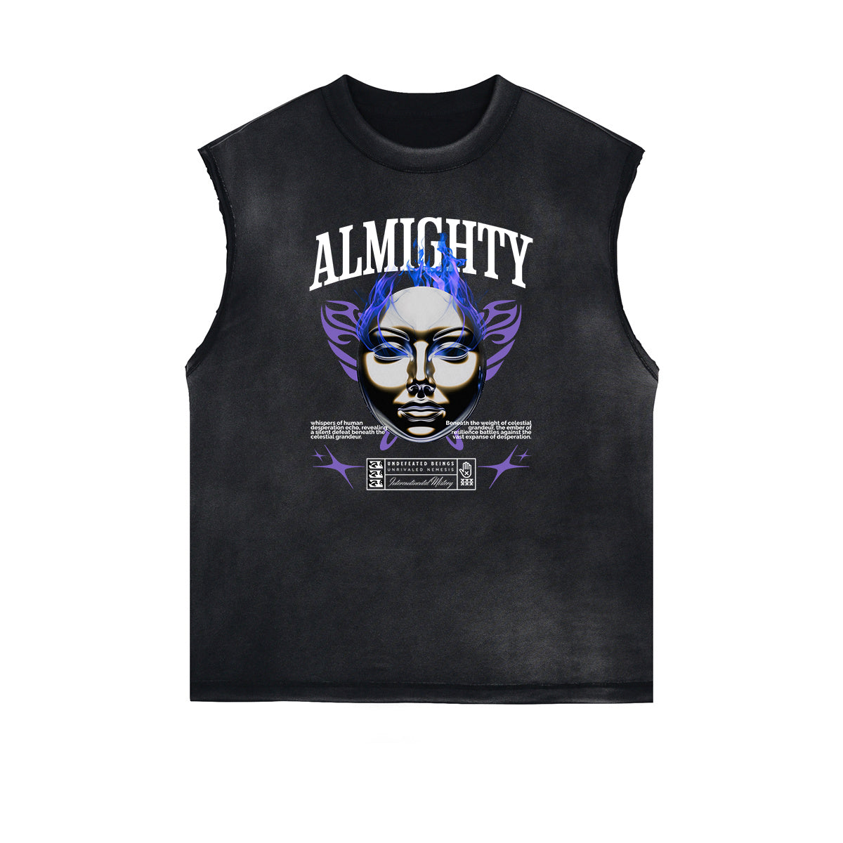 Distressed Sleeveless Mask Pattern Tee