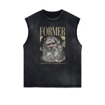 Distressed Sleeveless Mask Pattern Tee