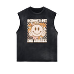 Distressed Sleeveless Mask Pattern Tee