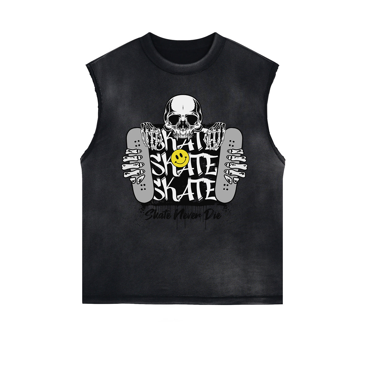 Distressed Sleeveless Mask Pattern Tee