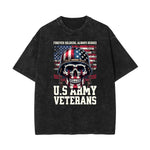 Stone Wash American Skull Pattern T Shirt
