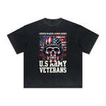 Vintage Frayed American Skull Pattern Tee