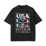 Stone Wash American Skull Pattern T Shirt