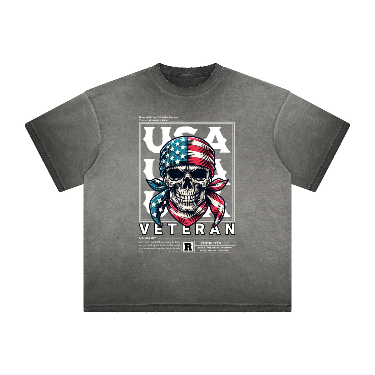 Camiseta gruesa con gráfico de calavera americana descolorida