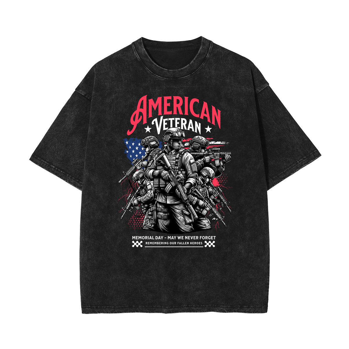 Stone Wash American Skull Pattern T Shirt