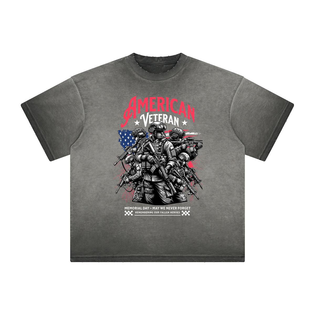 Camiseta gruesa con gráfico de calavera americana descolorida