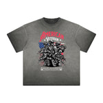 Camiseta gruesa con gráfico de calavera americana descolorida