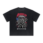 Vintage Frayed American Skull Pattern Tee