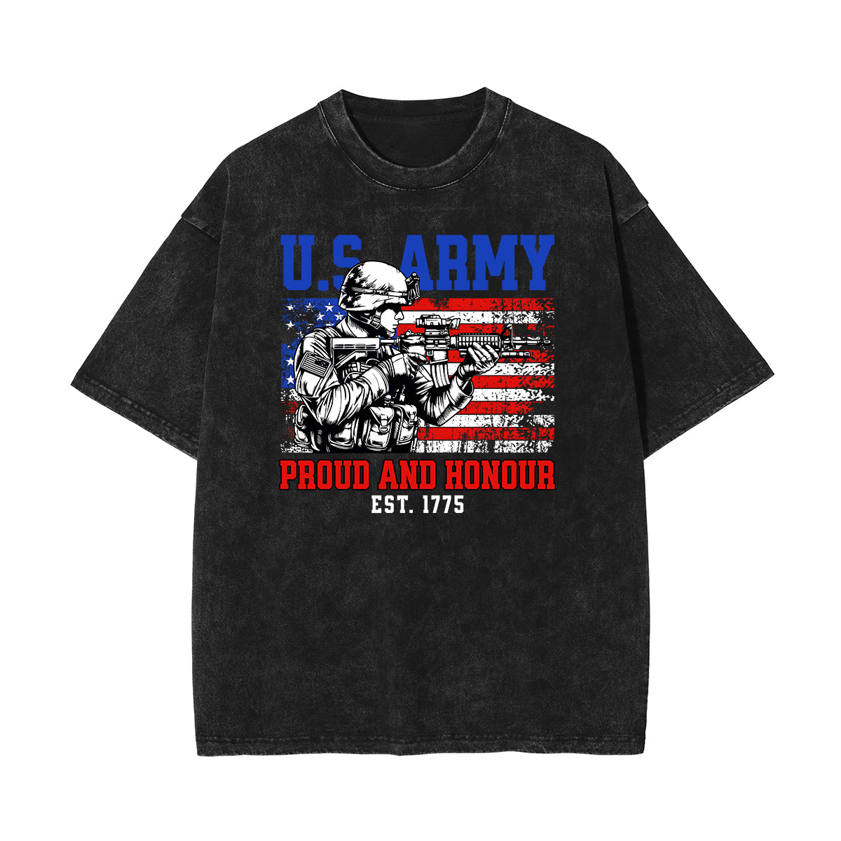 Stone Wash American Skull Pattern T Shirt