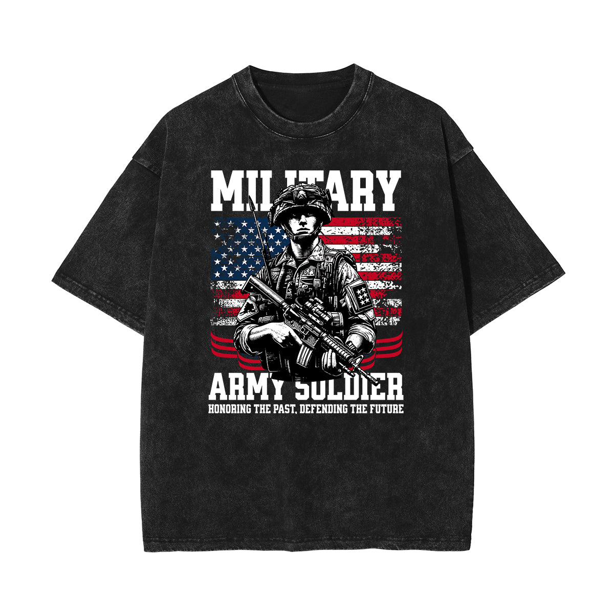 Stone Wash American Skull Pattern T Shirt