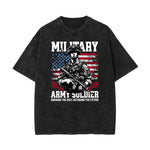 Stone Wash American Skull Pattern T Shirt