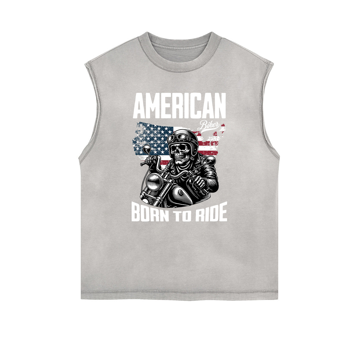 Distressed Sleeveless American Skull Pattern Tee