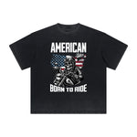 Vintage Frayed American Skull Pattern Tee
