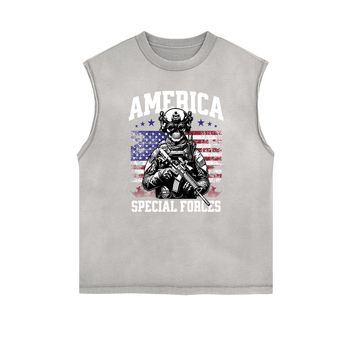 Distressed Sleeveless American Skull Pattern Tee