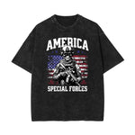 Stone Wash American Skull Pattern T Shirt