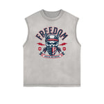 Distressed Sleeveless American Skull Pattern Tee