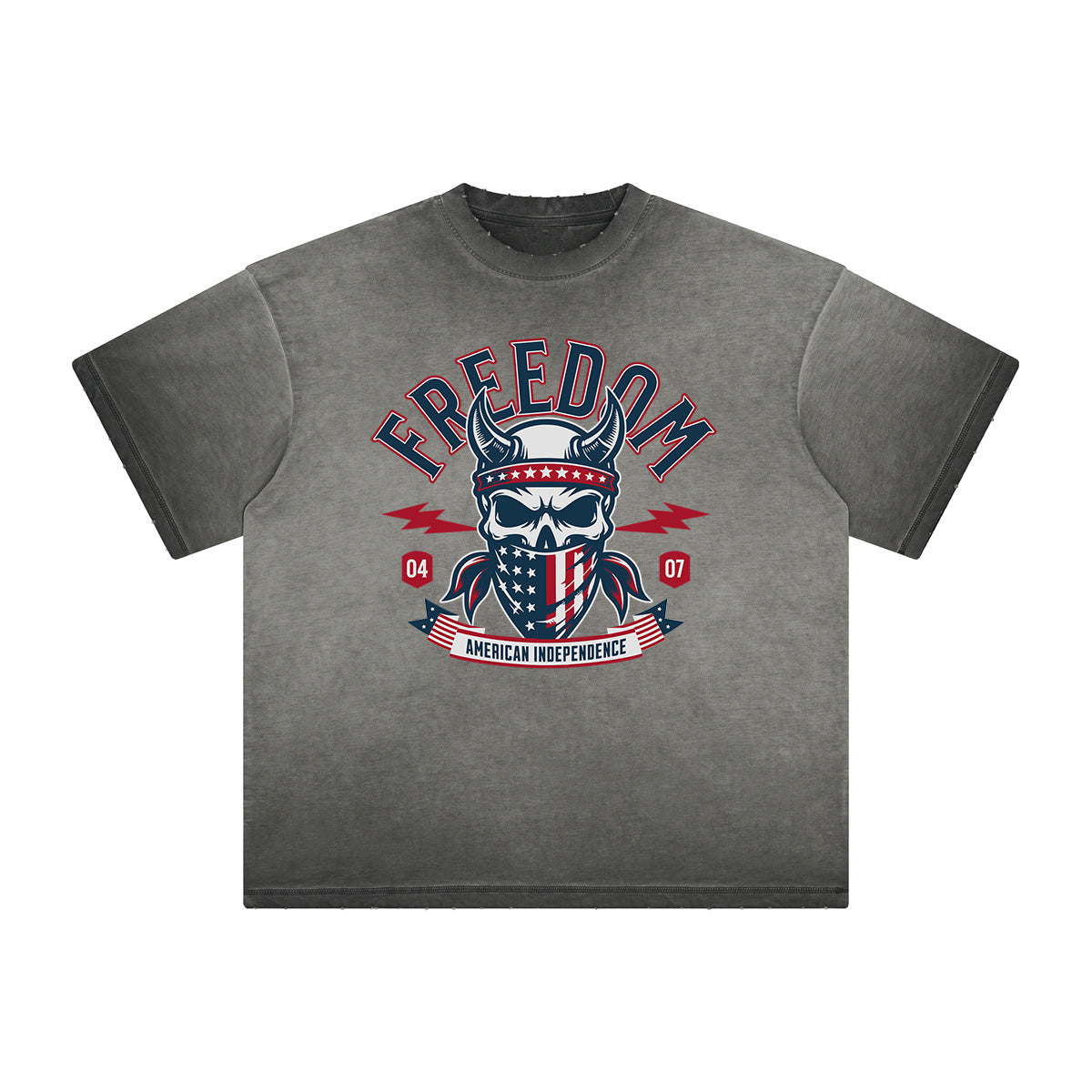 Camiseta gruesa con gráfico de calavera americana descolorida